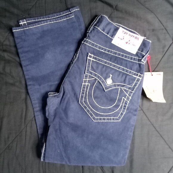 NWT True Religion Natural Big T Straight Flap Denim Blue Jeans - Picture 1 of 11